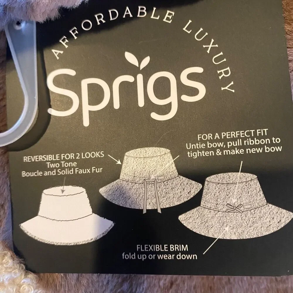 NWT Sprigs Reversible Faux Fur & Sherpa Bucket Hat - Mocha/Cream - Adjustable
